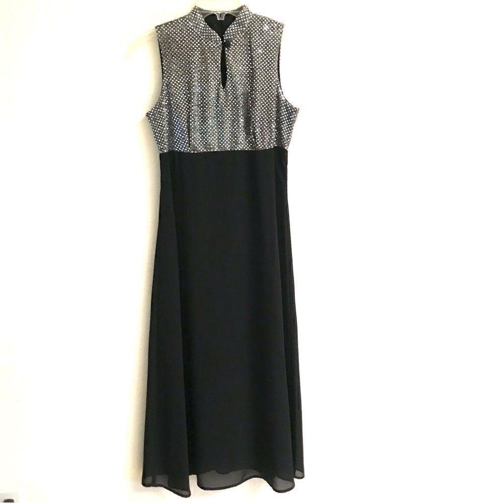 Vintage Molly Malloy metallic sheer overlay sheath maxi evening dress 6‎